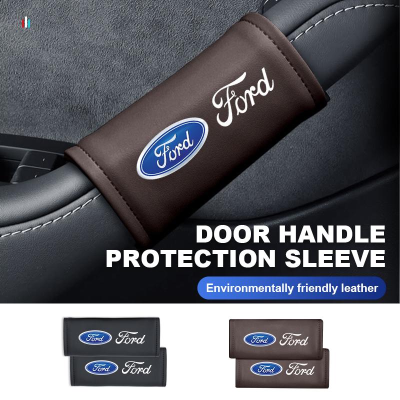 JQOZ8 Leather Car Door Handle Protection Sleeve Anti Stick Interior Accessory For Ford Fiesta Ranger Mondeo Escape Ecosport Fusion