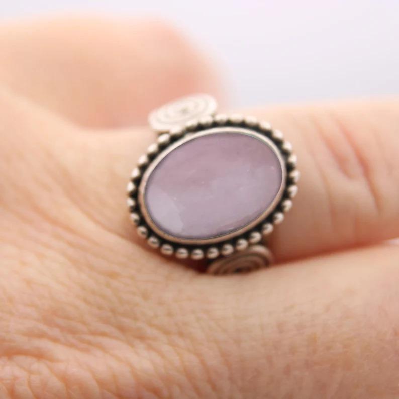 Rose Quartz Oval Gemstone Ring, Solid 925 Sterling Silver Ring, Unisex Gift, Statement Ring, Silver Jewelry, Ring For Her