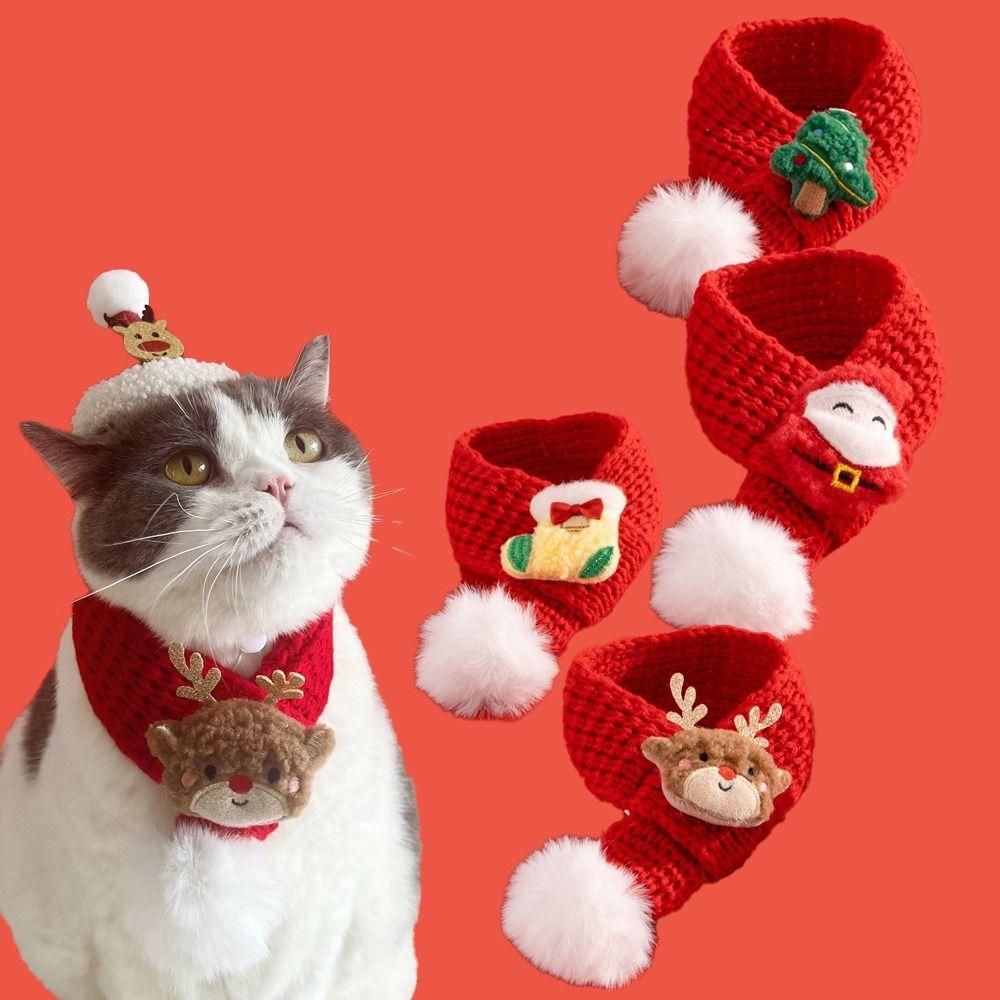 Red Knitted Scarf Soft Dogs Xmas Costume Cute Knit Scarves for Winter