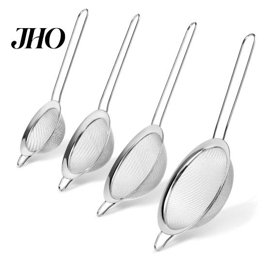 Corrosion Resistant Strainer Stainless Steel Fine Mesh Set Multi-Size Kitchen Sifter for Flour Oil Double Rivet & Juice Long Handle Dishwasher