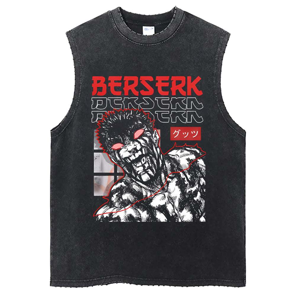 Летний жилет Berserk Anime Print, хлопковый жилет, мужская стираная ретро-футболка без рукавов