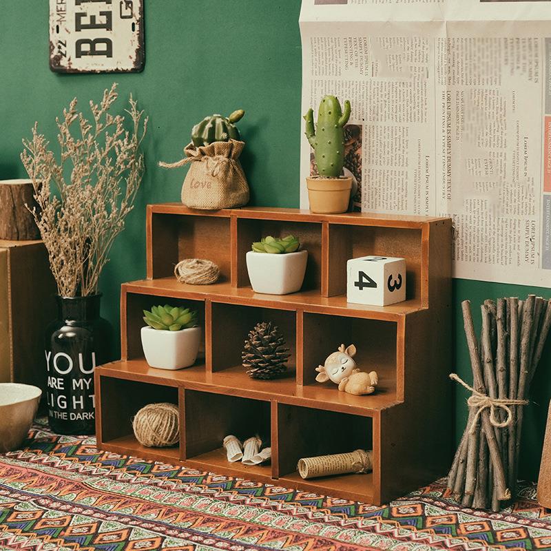 1 шт., красная/синяя, 9-секционная, винтажная деревянная настенная стойка для хранения, настольная, высококачественная стойка для демонстрации ювелирных изделий и предметов коллекционирования.