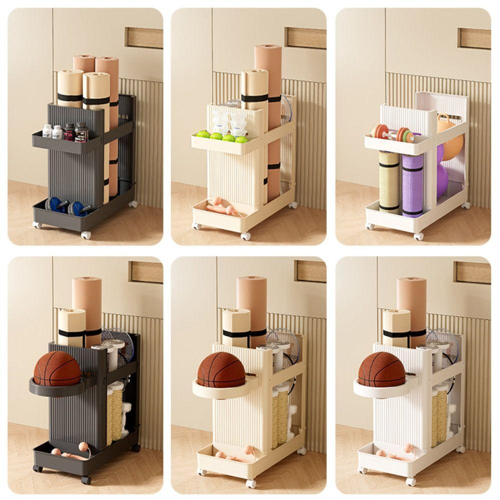 Multifunctional Gym Equipment Holder Durable Stable Yoga Mat Storage Basket with Wheels Sports Tools Organizer Fitness Equipment