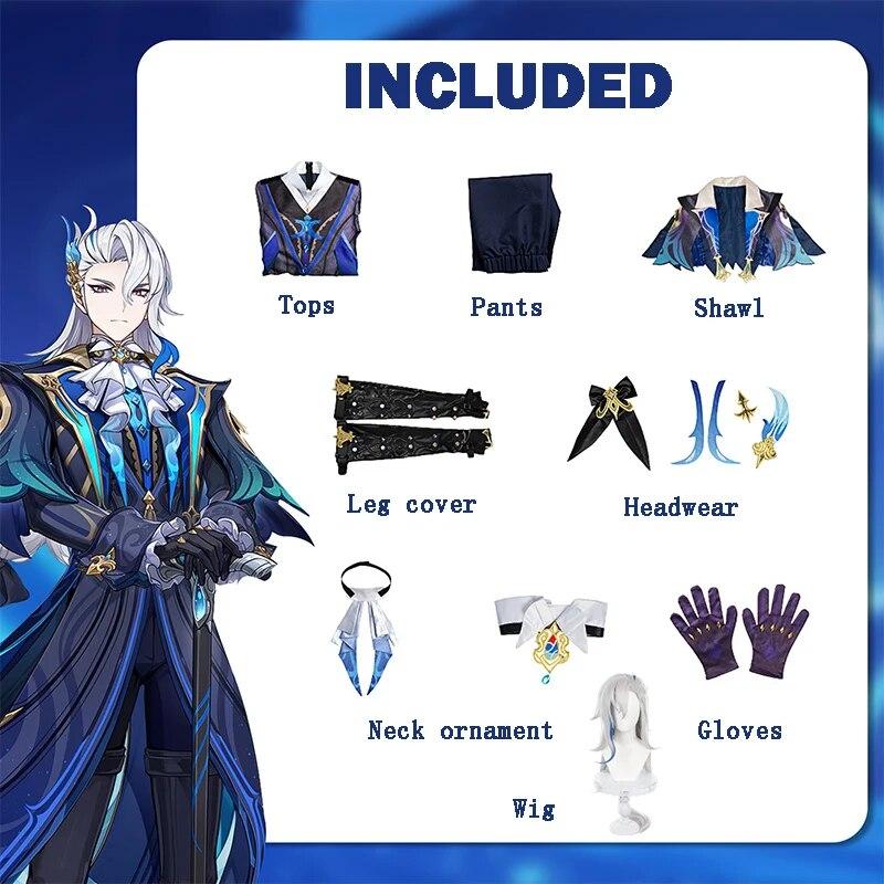 Костюм для косплея Neuvillette, костюм для косплея Genshin Impact, мужская одежда, парик Neuvillette, костюм на Хэллоуин и Рождество