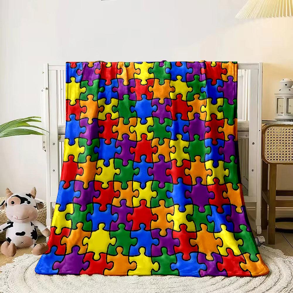 A colorful interlocking puzzle piece pattern with vibrant hues. for all seasons blanket lunch break throw gift