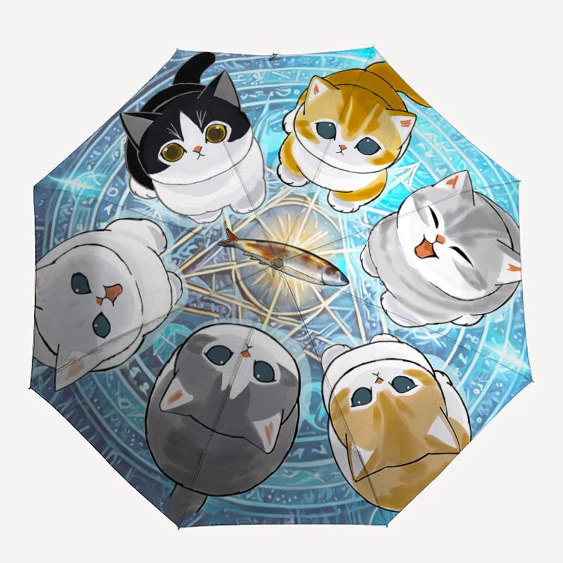 1pc Six Cute Kittens Pattern Automatic Umbrella, 8 Iron Frames,Suitable for Office, Travel and Outdoor Adventure.A075