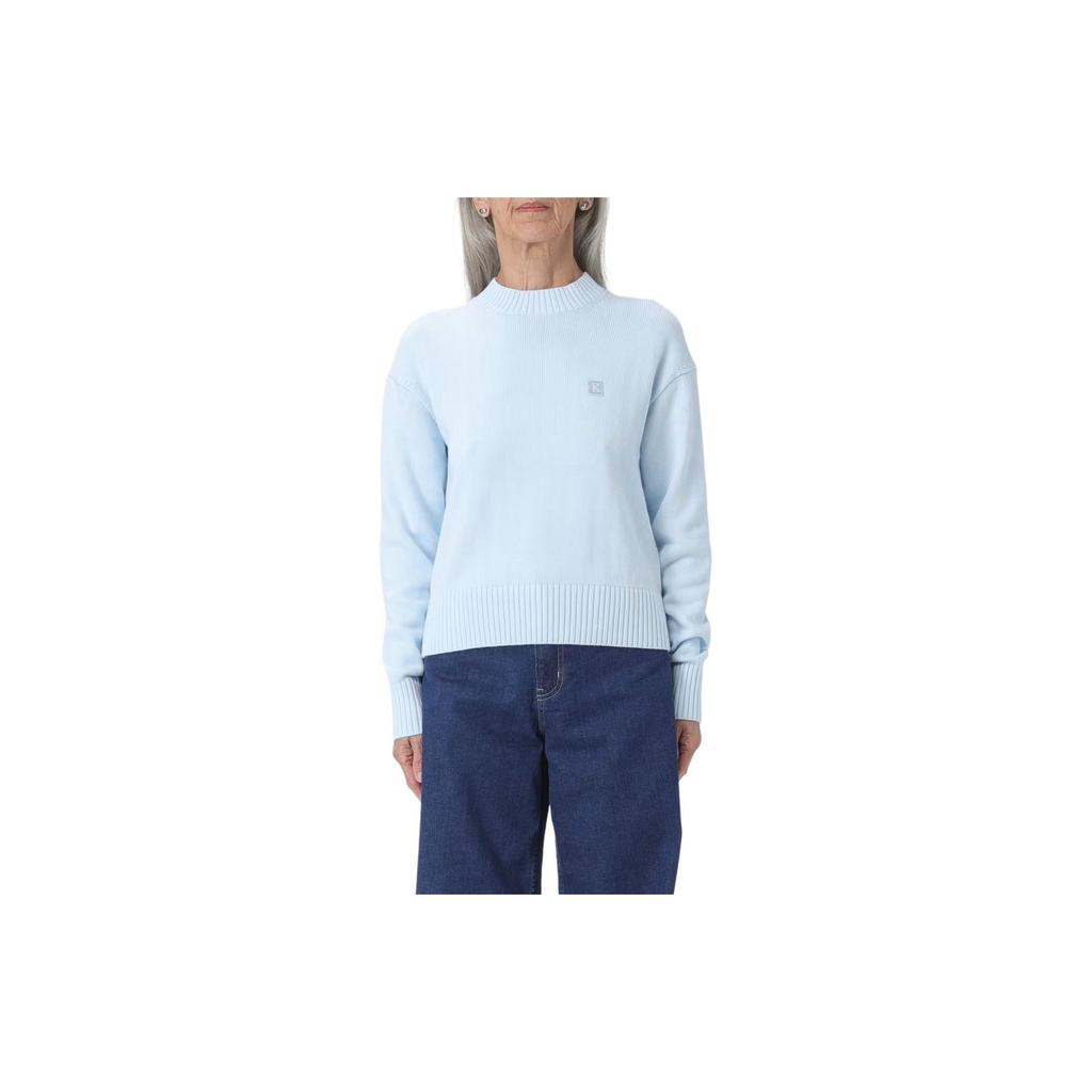 Calvin Klein Solid Color Badge Embroidered Crew Neck Long Sleeve Sweater Women Sweater Light-Blue J20J222987-CYR
