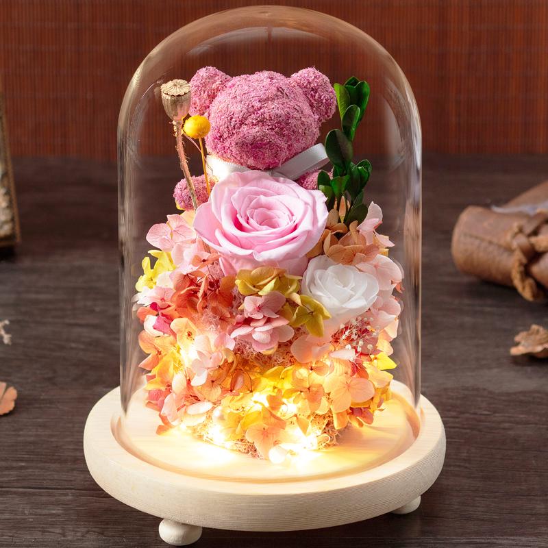 Eternal Dried Roses Glass Dome Gift Box - Perfect for Valentine's, Birthdays, and Special Occasions.