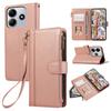 Для Xiaomi Redmi Note 14 4G (163,25 мм) Чехол Multi Card Slots Zipper Leather Phone Cover with Wrist Strap - Фиолетовый