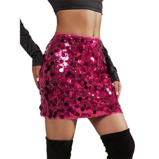 Women Mini Skirt High Waist Sparkling Sequin A-Line Short Skirt Hip Wrapped