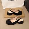 Fashion Baotou Sandals Women's Summer Mid Heel 2025 Spring Summer New Bow Back Strap Sandales Femme Sweet Square Head Women Single Shoes