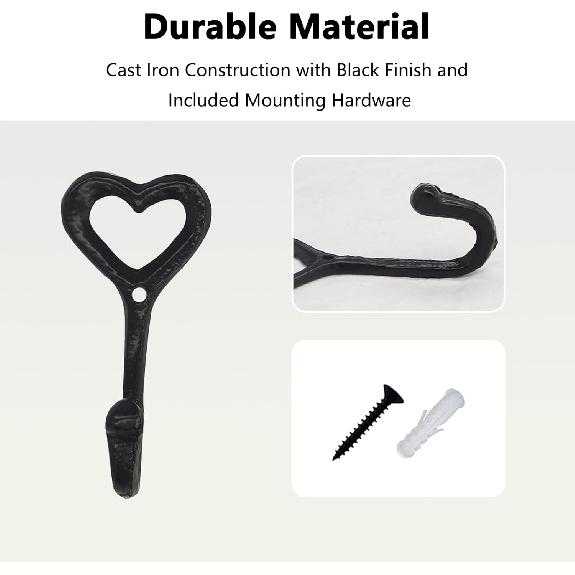 Heart Ring Hook Cast Iron Wall Hooks for Kitchen Wedding Towel Hangers Cute Love Decorative Hook for Hanging Apron Bath Hat Cap Scarf Bag Coat Purse