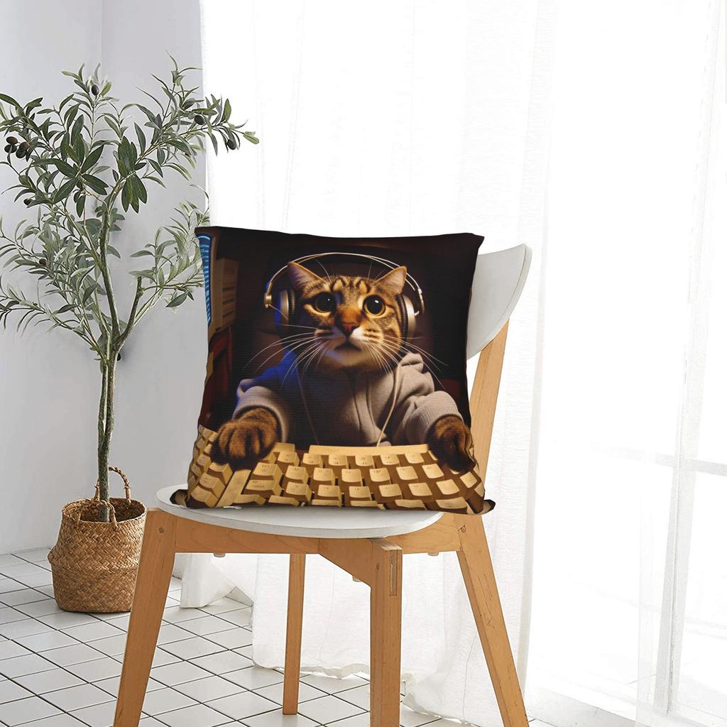 Pillow Case Gamer Cat Soft Pillow Cover For Couch Sofa Bedroom Cute Funny Pillowcases
