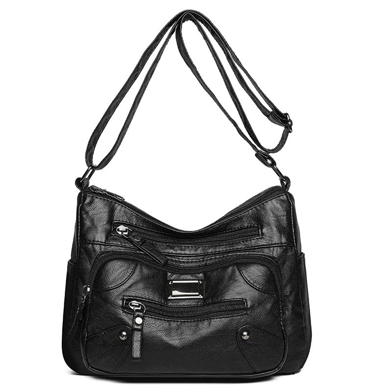 Сумка-мессенджер для женщин среднего и пожилого возраста, женская однотонная сумка из мягкой кожи с несколькими карманами