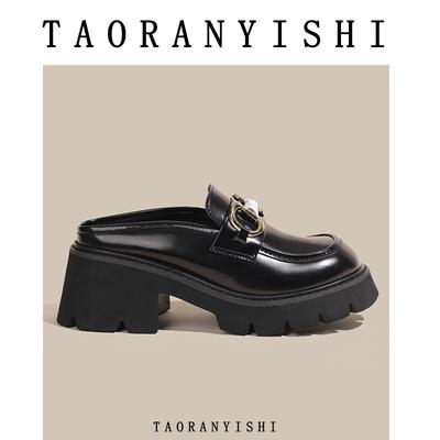 Женские полутапочки с пряжкой в виде лошади, летняя модная обувь на толстом каблуке и толстой подошве, крутые тапочки, обувь на одном педале с закрытым носком