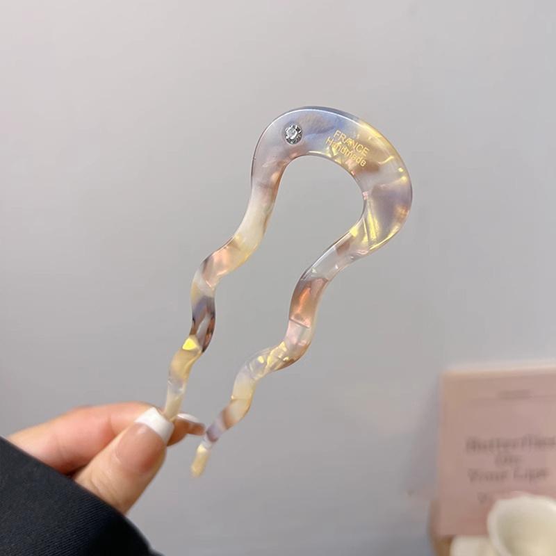 Французская заколка для волос, заколка для волос из ацетата, волнистая U-образная шпилька, винтажная заколка для волос в виде черепахового панциря, женская заколка для волос, аксессуары для волос