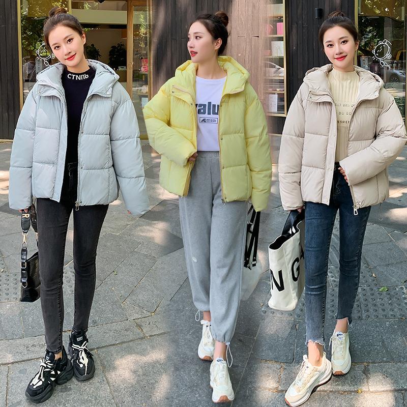 Fashion short autumn and winter cotton clothes women's small thickened loose hooded simple student bread clothes