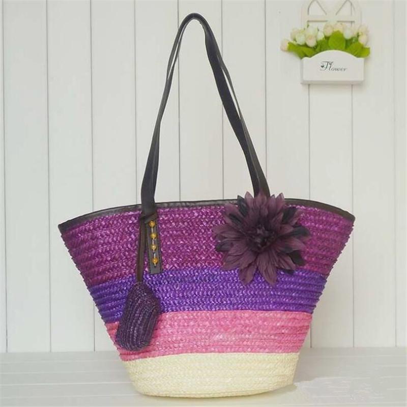 Женская вязанная соломенная сумочка