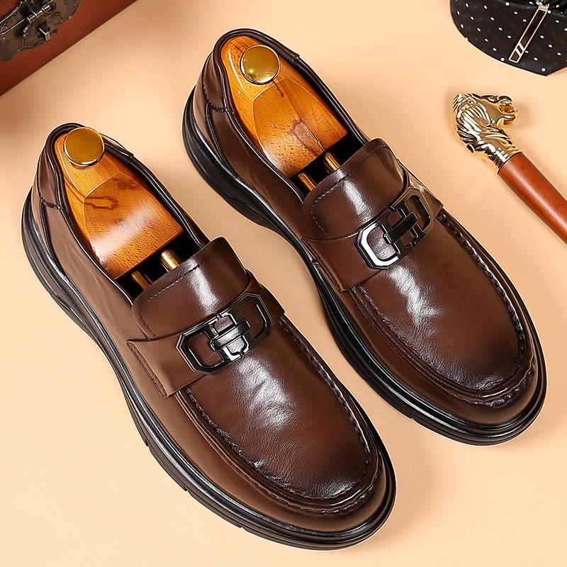 Casual Leather Shoes Men's Cowhide Spring and Autumn Breathable Formal Wear Business Men's Loafers Business Trend Doudou Shoes
