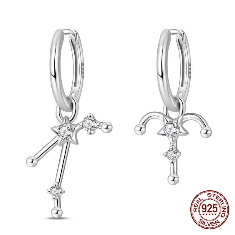 New Original 100% 925 Silver 12 Zodiac Signs Aries-Sagittarius Earrings Love Bow Ladies Earrings Anniversary Gift