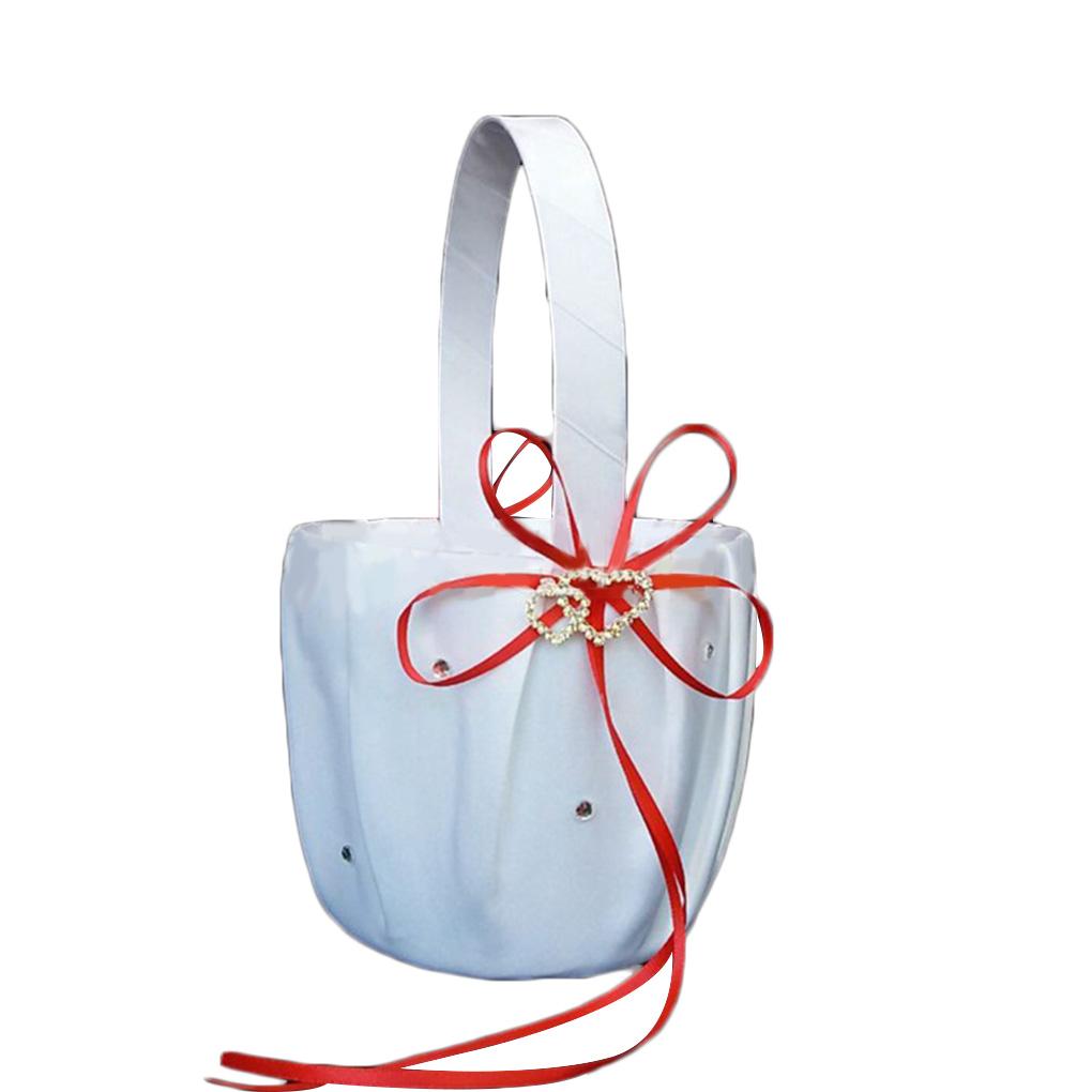 Colorful Bowknot Burlap Satin Wedding Ceremony Party Rose Flower Girls Basket