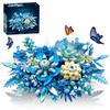 917PCS Preserved Flower Bouquet Building Blocks Fantasy Blue Flowers Assembly Model Bricks Toy Creative Home Decor Children Gift