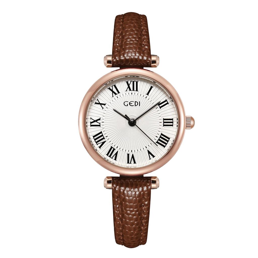Gedi Retro Women's Waterproof Quartz Watch - Small Dial, Leather Strap, Ideal for Students