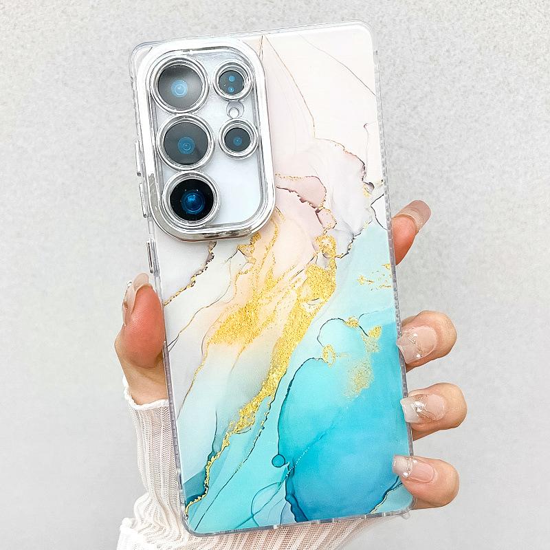 Подходит для нового чехла для мобильного телефона Samsung S25 Ultra S24plus с двухсторонним покрытием Imd, гальванизированного мрамора, чехол A55