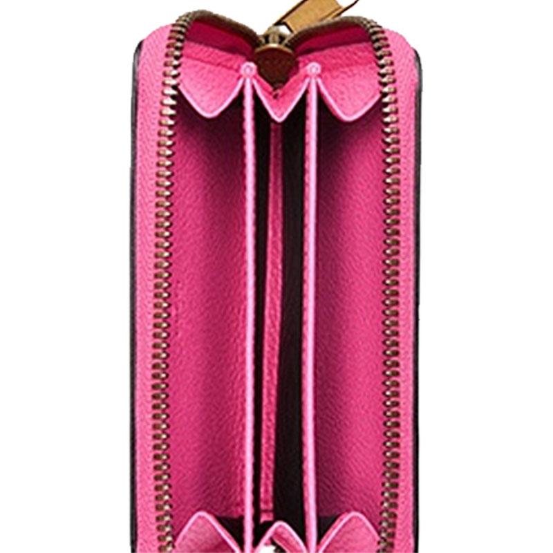 Gucci Print Retro Logo Printed Short Zipper Leather Wallet Wallet Unisex Couple Style Rose Pink