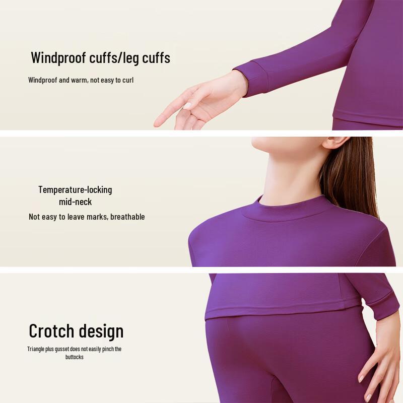 Langsha Women's 7A Antibacterial Pure Cotton Mock Neck Thermal Set