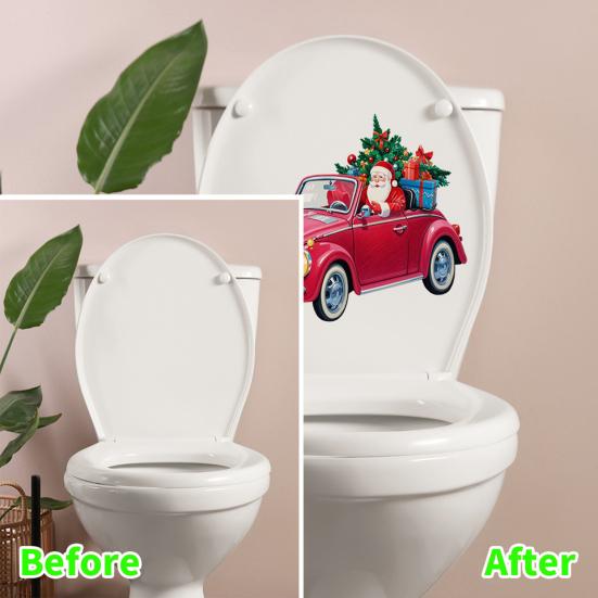 Merry Christmas Toilet Sticker Waterproof Self-adhesive PVC Living Room Bathroom Wall Santa Car Reindeer Stocking Toilet Seat Lid Decoration Decal