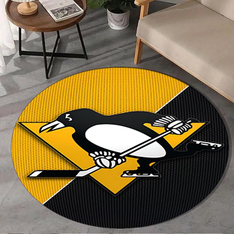 1PC Pittsburgh Penguins Hockey Team Round Rug, Non-slip Chair Mat, Home Decor, Circle Carpet Perfect for Office, Bedroom, Living Room,Christmas gift