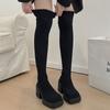 Модные женские ботфорты выше колена на среднем каблуке, массивная обувь, 2024, зима, дизайнерская платформа, новая обувь для ходьбы, туфли-лодочки, бренд Mujer Zapatos