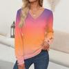 Women's Tops Gradient Printed Long Sleeve Shirt V Neck Casual Loose T-Shirt Autumn Clothing