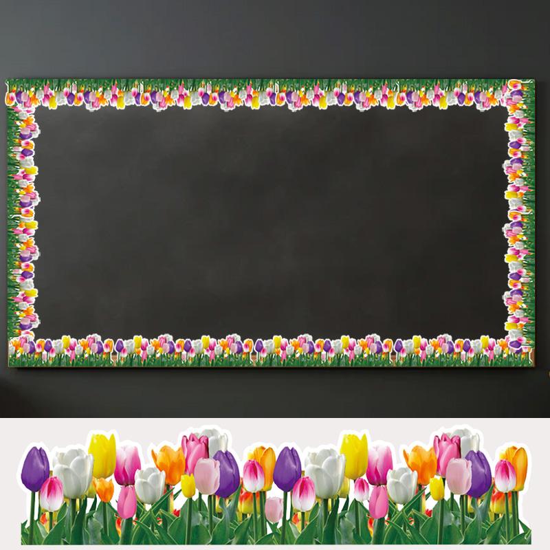 5/10M/Roll Tulip Flower DIY School Blackboard Classroom Floral Bulletin Border Mother's Day Coated Paper Bulletin