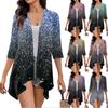 Women's Print Irregular Three-quarter Sleeve Cardigan With Pocket Jacket