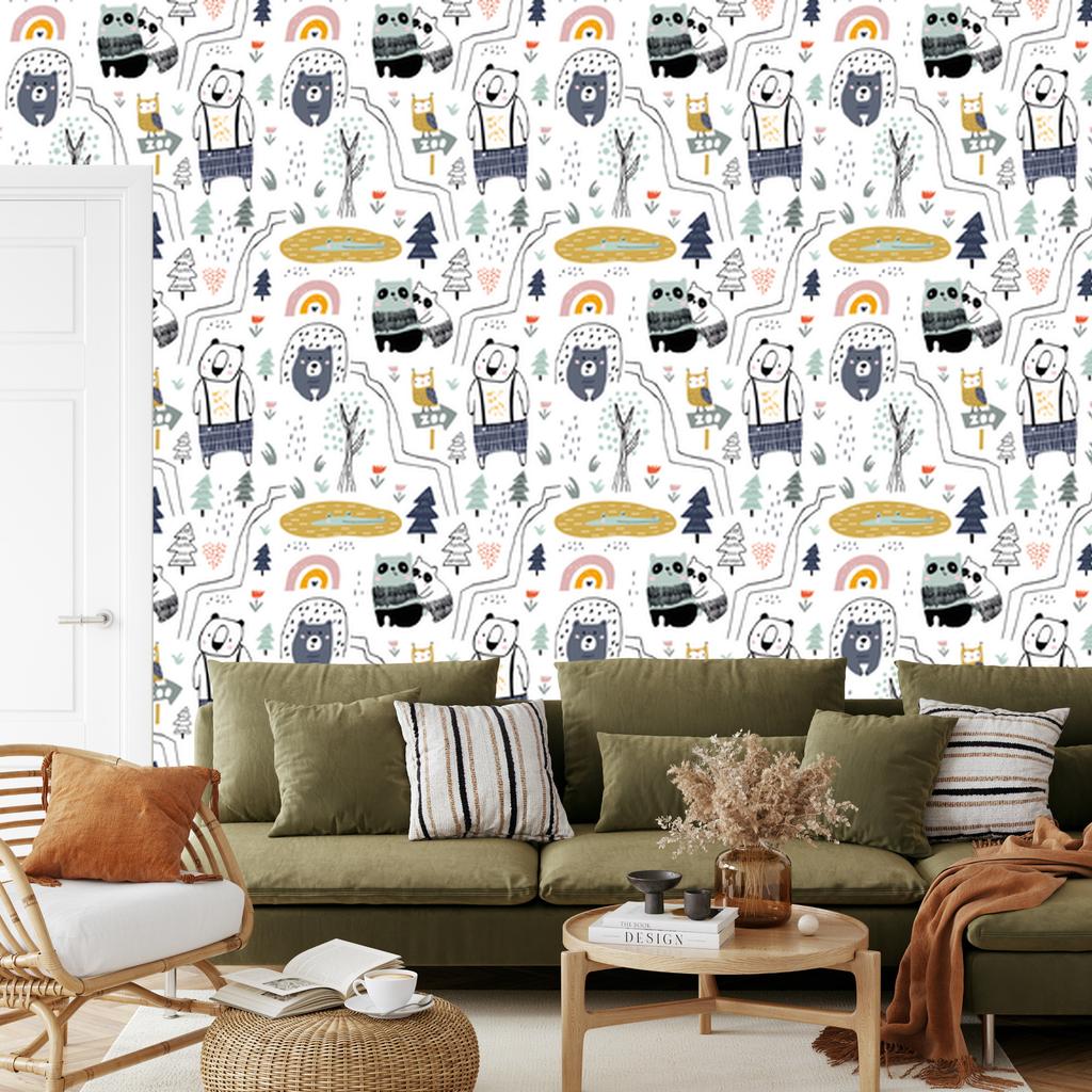 Wild Animals Wallpaper in Scandinavian Style for Living Room and Bedroom 50x1000