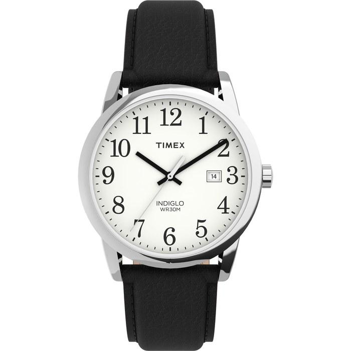 Часы Timex Easy Reader с кожаным ремешком 38 мм. Черный/Серебристый тон/Белый.