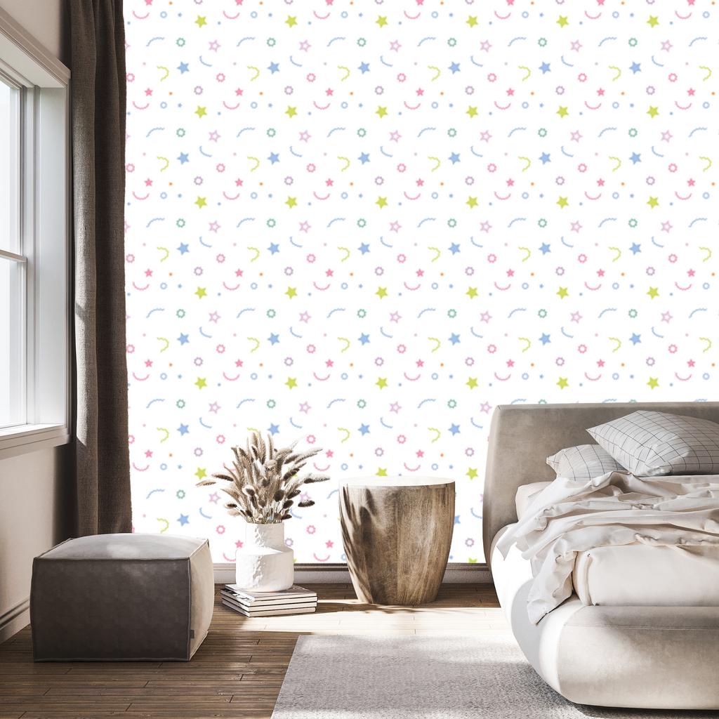 Wallpaper Colorful pattern and stars for living room and bedroom 50x1000