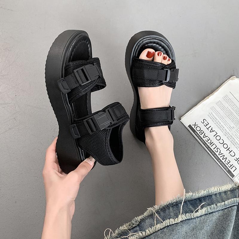 2024 Spot Large Size Summer New Thick Sole Casual Roman Sandals Women's Cross Border Round Head Buckle Shoes Platform Shoes