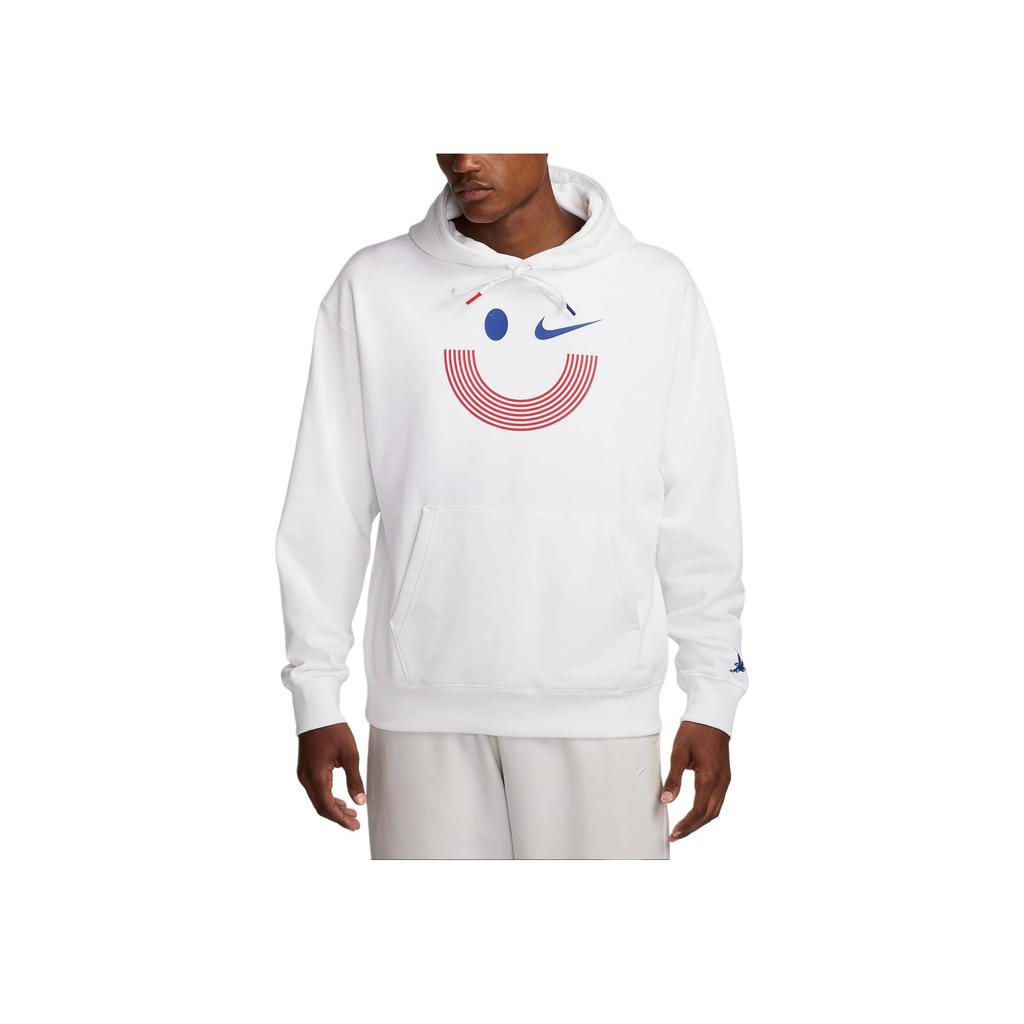 Nike X Solo Collaboration Swoosh USA Olympic Series Logo Print Pullover Hoodie Men Hoodies White Old-Royal FN4416-100