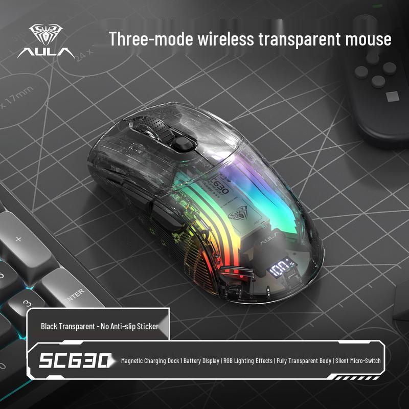 AULA SC630Pro Прозрачная игровая мышь с тремя режимами и RGB-подсветкой