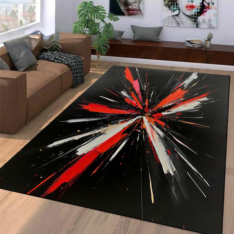 Abstract Explosion Pattern Area Rug with Vibrant Red and Black Design Suitable for use as an anti-slip for living room bedroom sofas