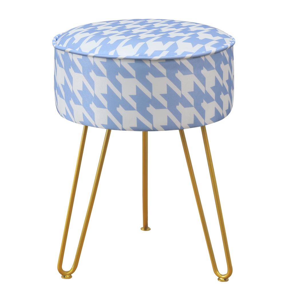 Vanity Stool Chair Round Ice Silk Fabric Ottoman Foot Rest for Makeup Room Living Room Bedroom