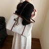Simple Pu Spliced Bag With Double Shoulder Straps For Office And Shopping