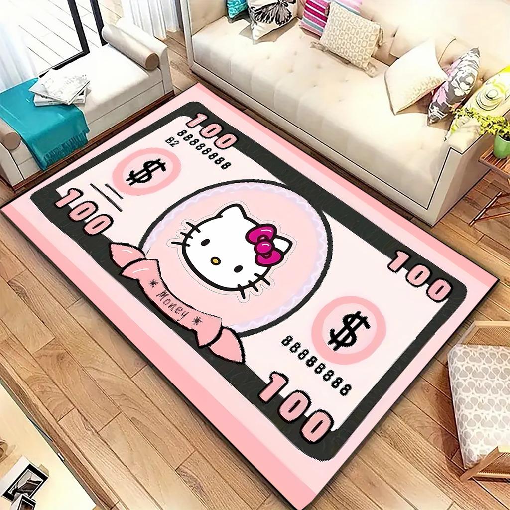 Милый ковер с принтом мультфильма Hello Kitty, нескользящий и устойчивый к пятнам, идеально подходит для декора спальни и гостиной.