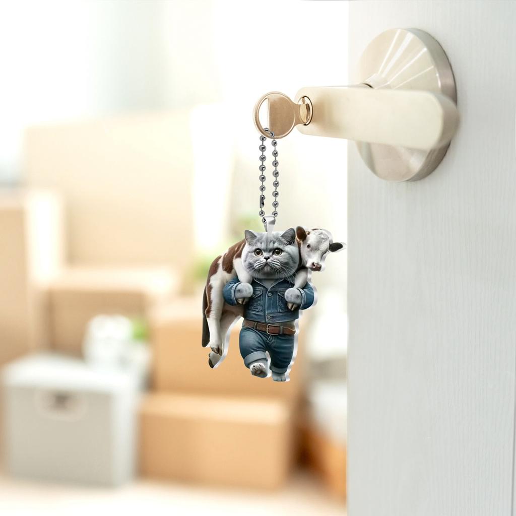 2D Cute Car Acrylic Flat Rearview Mirror Pendant Keychain Accessories