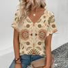Модная популярная женская футболка с цветочным узором, элегантная женская футболка с V-образным вырезом, женская футболка с коротким рукавом в стиле ретро для отдыха