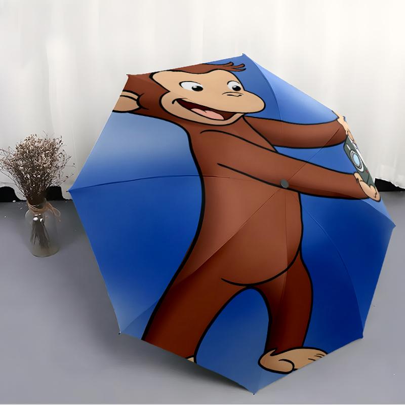 Curious George Fashionable Automatic Opening/Closing Folding Umbrella. Portable and Foldable, Ideal for Gift, Travel, and Daily Use.