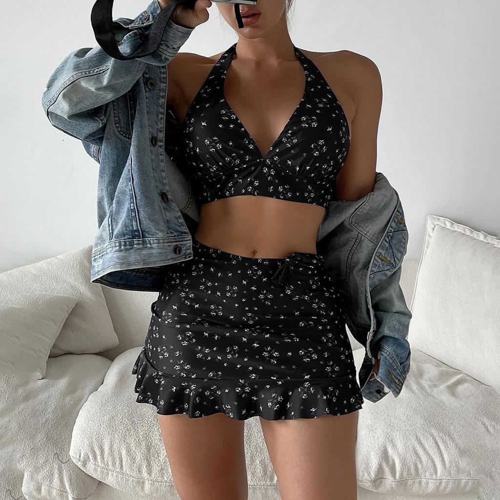 Разноцветный цветочный модный сексуальный разделенный купальник из трех частей бикини для женщин